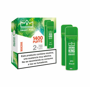 Aroma King Smart Capsula gusto mela 20 mg/ml 1400 erogazioni (2x700), dispositivo verde con scatola originale.