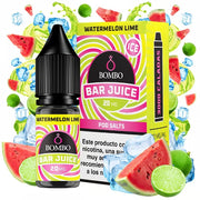 bouteille d'e-liquide Bombo Bar Juice 10 ml d'arôme Pastèque Lime, avec un design frais qui évoque la pastèque et le citron vert.