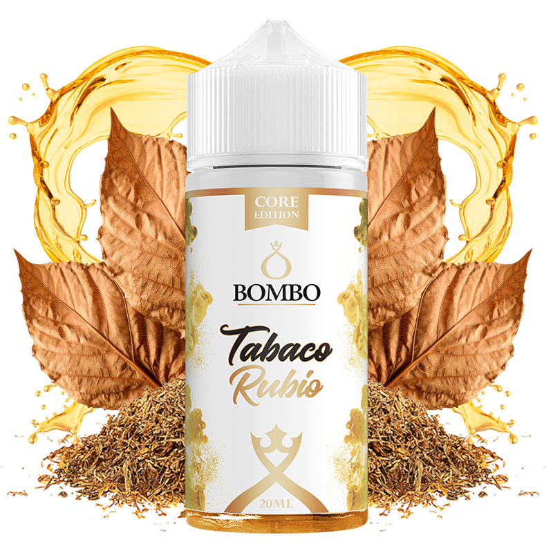 Flacon d'arôme Bombo Core Edition Blonde Tobacco de 20 ml (format 20/120 ml), au design élégant, qui représente une douce saveur de tabac de type blond avec des nuances légères et équilibrées.