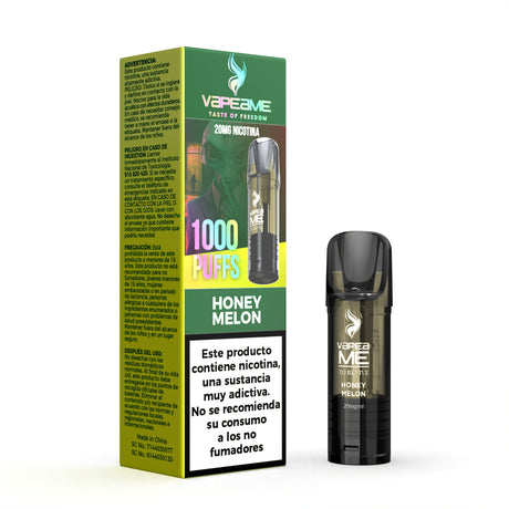 Cápsula Vapeame To Revive Honey Melon x1, pod recargable para vape con e-liquid sabor melón dulce tipo honeydew, capacidad de 2 ml, 20 mg/ml de nicotina y hasta 1000 puffs, presentada junto a su caja original con información del producto.