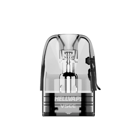 Cartouche Hellvape Vsee, au design transparent qui permet de voir l'intérieur, embout intégré et base noire compatible avec les appareils de type pod.
