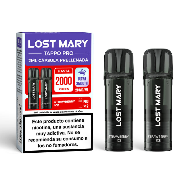 Cartridge x2 Lost Mary Tappo Strawberry – Device Compatible Prefilled Pods Lost Mary Tappo / Tappo Air / Tappo Pro, with a sweet and juicy strawberry flavor, offering a smooth, balanced and very aromatic experience.