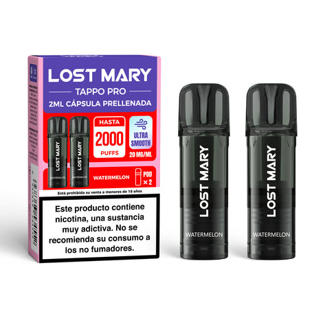 Cartouche x2 Lost Mary Pastèque Tappo – Capsules préremplies compatibles avec les appareils Lost Mary Tappo / Tappo Air / Tappo Pro, à la saveur de pastèque douce et juteuse, offrant une expérience légère et rafraîchissante.
