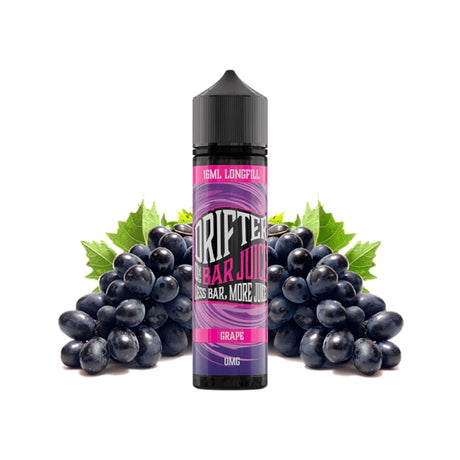 Parfum Drifter Bar Jus de Raisin 16 ml au format longfill, bouteille avec une étiquette violette à côté des raisins qui représentent sa saveur.