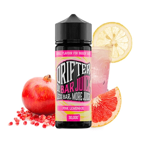 Profumo Drifter Bar Juice Pink Lemonade 24 ml in formato longfill, bottiglia con etichetta rosa accanto alla limonata e fette di limone che ne rappresentano il sapore.