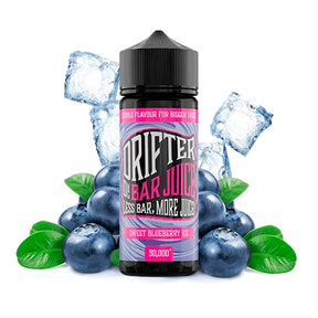 Aroma Drifter Bar Juice Sweet Blueberry Ice 24 ml en formato longfill, botella con etiqueta azul junto a arándanos y hielo que representan su sabor.