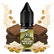 liquido da svapare La Yaya Salts Brownie al cioccolato bianco con pistacchio 10ml con sali di nicotina, bottiglia dal design nei toni crema e verdi, accompagnato da brownie, cioccolato bianco e pistacchi che ne rappresentano il sapore.
