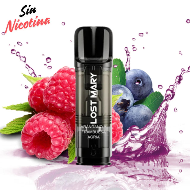Capsula Lost Mary Tappo Air Blueberry Sour Raspberry senza nicotina (confezione da 2), baccelli ricaricabili compatibili con il dispositivo Lost Mary Tappo Air, gusto mix di mirtillo dolce e lampone acido, capsule preriempite da 2 ml con un massimo di 600 spruzzi per cialda, formato confezione da 2 unità per un'esperienza di svapo fruttata senza nicotina.