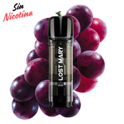 Cápsula Lost Mary Tappo Air Grape sin nicotina (Pack 2), pods precargados compatibles con dispositivos Lost Mary Tappo Air, sabor uva dulce y afrutada, cada cápsula con 2 ml de e-liquid y hasta 600 puffs aproximadamente, formato pack de 2 unidades para disfrutar del sabor sin nicotina.