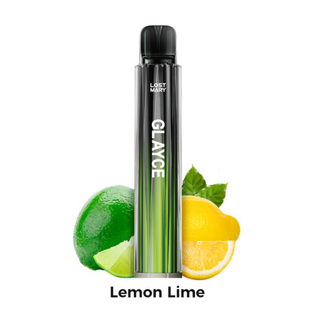 Vaper Lost Mary Tappo Glayce Lemon Lime, dispositivo tipo pod con sabor mezcla de limón y lima con perfil cítrico y refrescante, compatible con cápsulas Lost Mary Tappo, diseño compacto en formato stick con boquilla integrada y presentación visual inspirada en frutas cítricas que representan el sabor del producto.