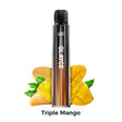 Vapeur Lost Mary Tappo Glayce Triple Mango, appareil de type dosette au goût intense de mangue tropicale, compatible avec les capsules Lost Mary Tappo, design compact au format stick avec embout intégré et présentation visuelle inspirée des mangues qui représentent la saveur du produit.