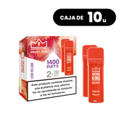 Confezione da 10 scatole di capsule Aroma King Baccelli per vaporizzazione al gusto di litchi, litchi dolce e tropicale, sistema fino a 1400 tiri (2x700 tiri) e 20 mg/ml di nicotina, presentato nella sua scatola originale con informazioni sul prodotto.