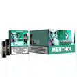 Pack de 10 boîtes de gélules Vapeame Menthol, dosettes de vape rafraîchissantes au goût mentholé avec système de 2x800 bouffées (jusqu'à 1600 bouffées), présenté dans sa boîte verte d'origine.
