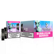 Pack de 10 boîtes de gélules Vapeame Bubblegum Berries, vape pods saveur bubblegum avec un mélange de fruits rouges sucrés, système 2x800 bouffées (jusqu'à 1600 bouffées), présenté dans sa boîte d'origine.