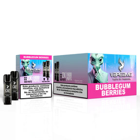 Pack de 10 boîtes de gélules Vapeame Bubblegum Berries, vape pods saveur bubblegum avec un mélange de fruits rouges sucrés, système 2x800 bouffées (jusqu'à 1600 bouffées), présenté dans sa boîte d'origine.