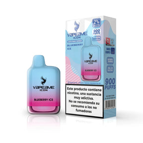 Sigaretta Elettronica Usa e Getta Vapeame Gusto Icon Blueberry Ice 20 mg (2% nicotina) 900 sbuffi sfumati blu con rosa.