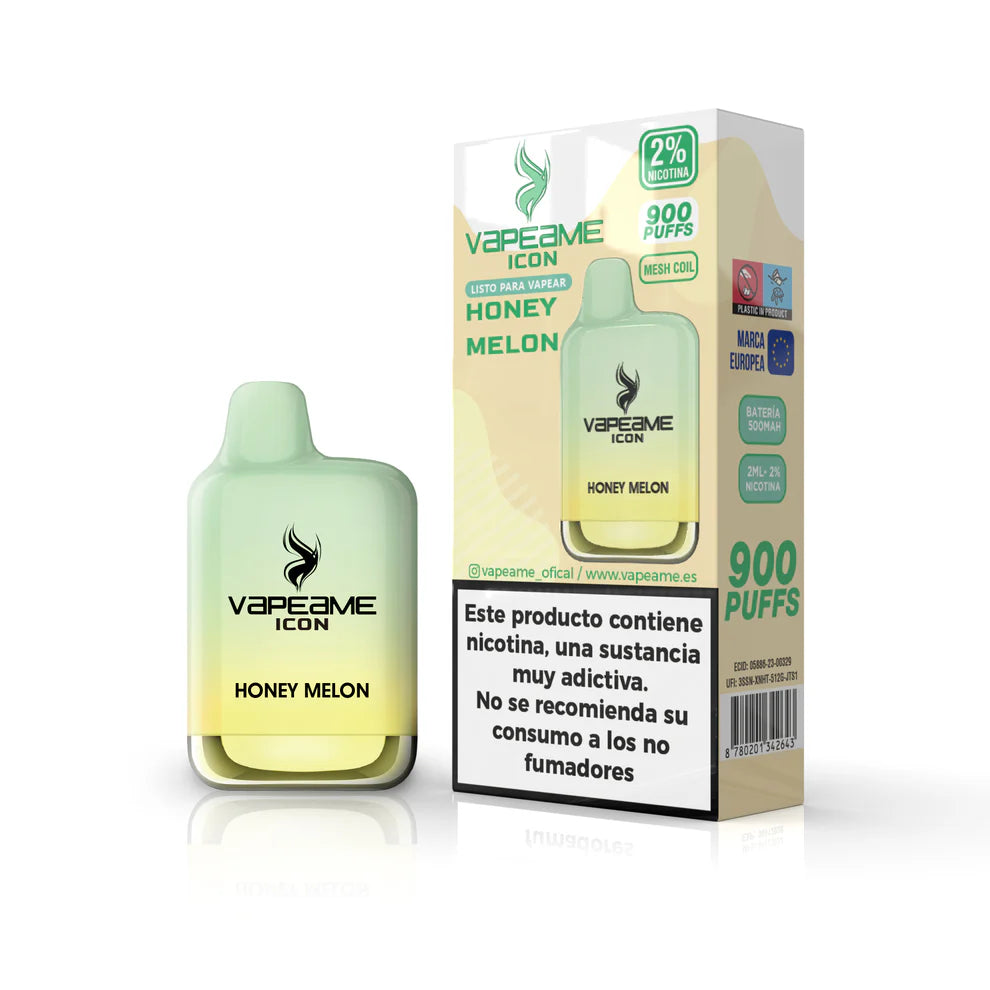 Sigaretta Elettronica Usa e Getta Vapeame Icon Honey Melon gusto 20mg (2% nicotina) 900 sbuffi colore verde sfumato.