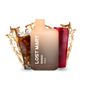 Sigaretta Elettronica Usa e Getta Lost Mary BM600 Cola Dispositivo compatto da 20 mg/ml con un massimo di 600 erogazioni e e-liquid al gusto di soda cola design dolce ed ergonomico con beccuccio integrato e presentazione visiva ispirata alle bevande cola che rappresenta il sapore del prodotto.