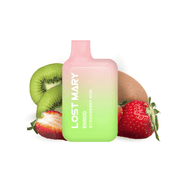vapoteur jetable Lost Mary BM600 Fraise Kiwi 20 mg/ml, appareil compact pouvant contenir jusqu'à 600 bouffées et e-liquide saveur fraise et kiwi mix au profil sucré et légèrement acide, design ergonomique avec embout intégré et présentation visuelle inspirée des fruits qui représentent la saveur du produit.