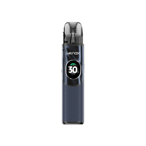 Vaper recargable Geekvape Wenax Q2 Pod Kit en color azul marino con diseño compacto, pantalla frontal circular que muestra potencia y cartucho transparente superior con boquilla integrada.
