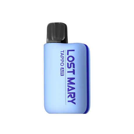 Vaper recargable Lost Mary Tappo Air Blueberry Sour Raspberry, dispositivo tipo pod compacto con batería recargable de 750 mAh, cápsula precargada de 2 ml y hasta 600 puffs, sabor mezcla de arándanos dulces y frambuesa ácida, con sistema de cápsulas intercambiables y diseño portátil fácil de usar.