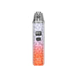 vapoteur rechargeable Oxva Kit Pod Xlim Classic avec design dégradé dans les tons argent et orange, écran numérique frontal avec informations d'alimentation et bouton central, et embout transparent sur le dessus.