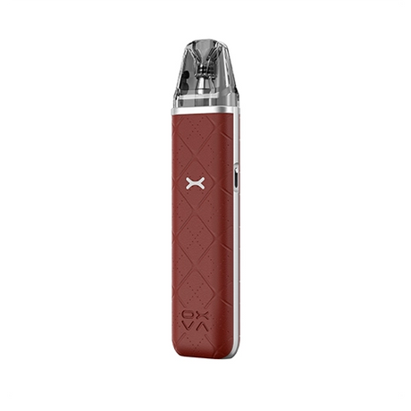 Vaper recargable Oxva Xlim Go Pod Kit en color rojo con acabado texturizado, diseño compacto sin pantalla visible y boquilla transparente en la parte superior.