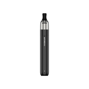Sigaretta Elettronica Ricaricabile Vaporesso Eco One Pod Kit in nero con design cilindrico a bastoncino, finitura testurizzata, serbatoio superiore trasparente e bocchino nero integrato.